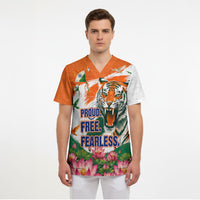 India Proud Free Fearless Scrub Top Bengal Tiger Military Soldier Jets Art