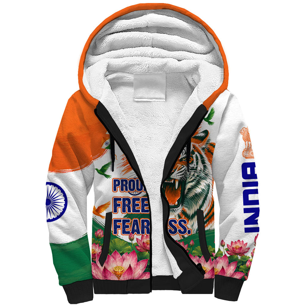 India Proud Free Fearless Sherpa Hoodie Bengal Tiger Military Soldier Jets Art