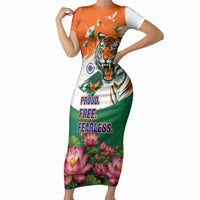 India Proud Free Fearless Short Sleeve Bodycon Dress Bengal Tiger Military Soldier Jets Art