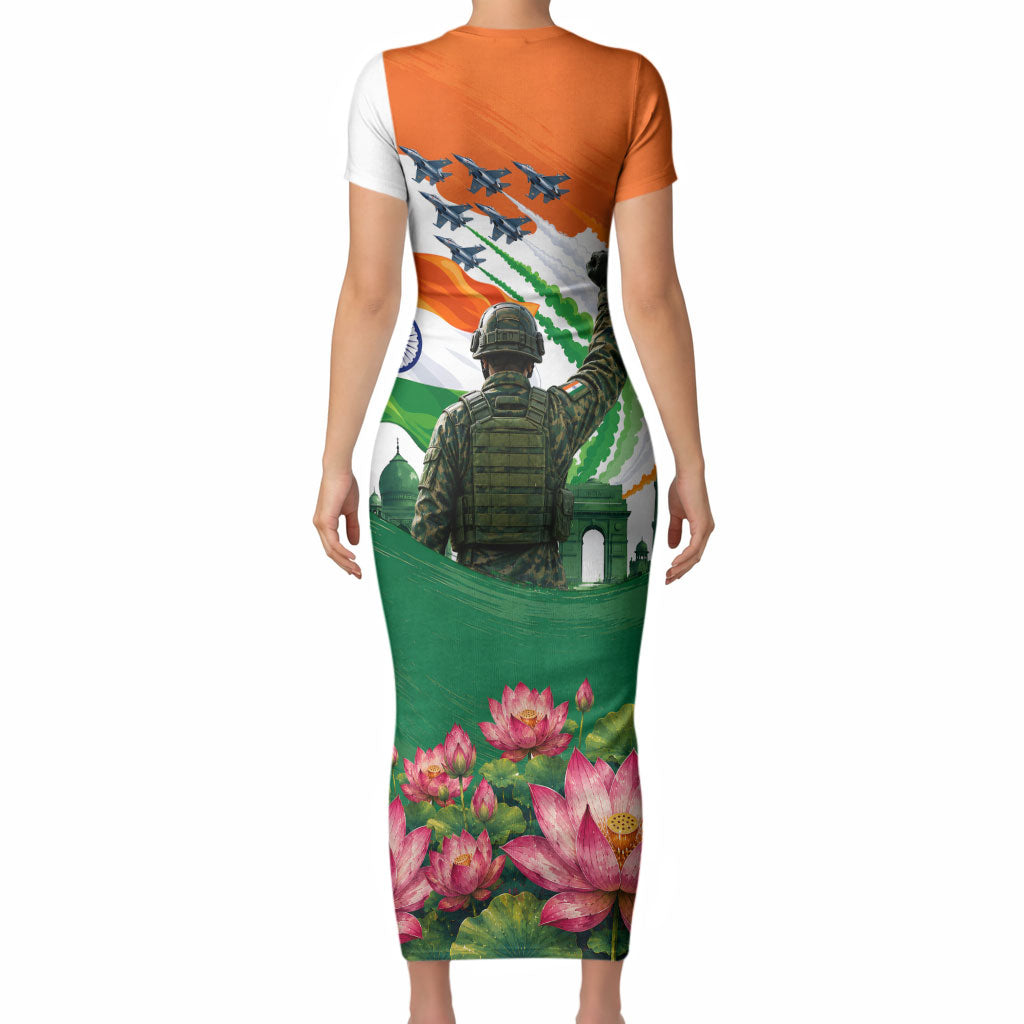 India Proud Free Fearless Short Sleeve Bodycon Dress Bengal Tiger Military Soldier Jets Art