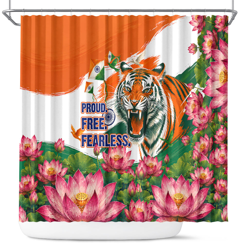 India Proud Free Fearless Shower Curtain Bengal Tiger Military Soldier Jets Art
