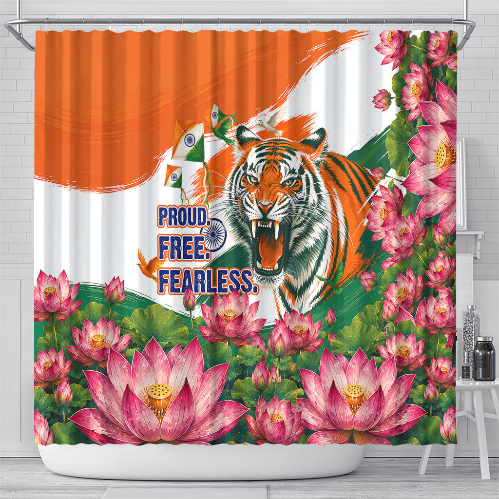 India Proud Free Fearless Shower Curtain Bengal Tiger Military Soldier Jets Art