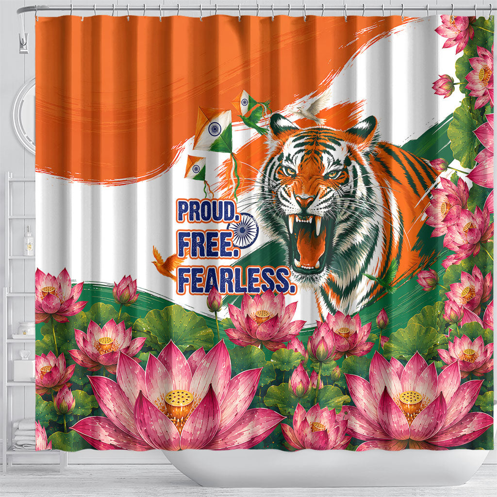 India Proud Free Fearless Shower Curtain Bengal Tiger Military Soldier Jets Art