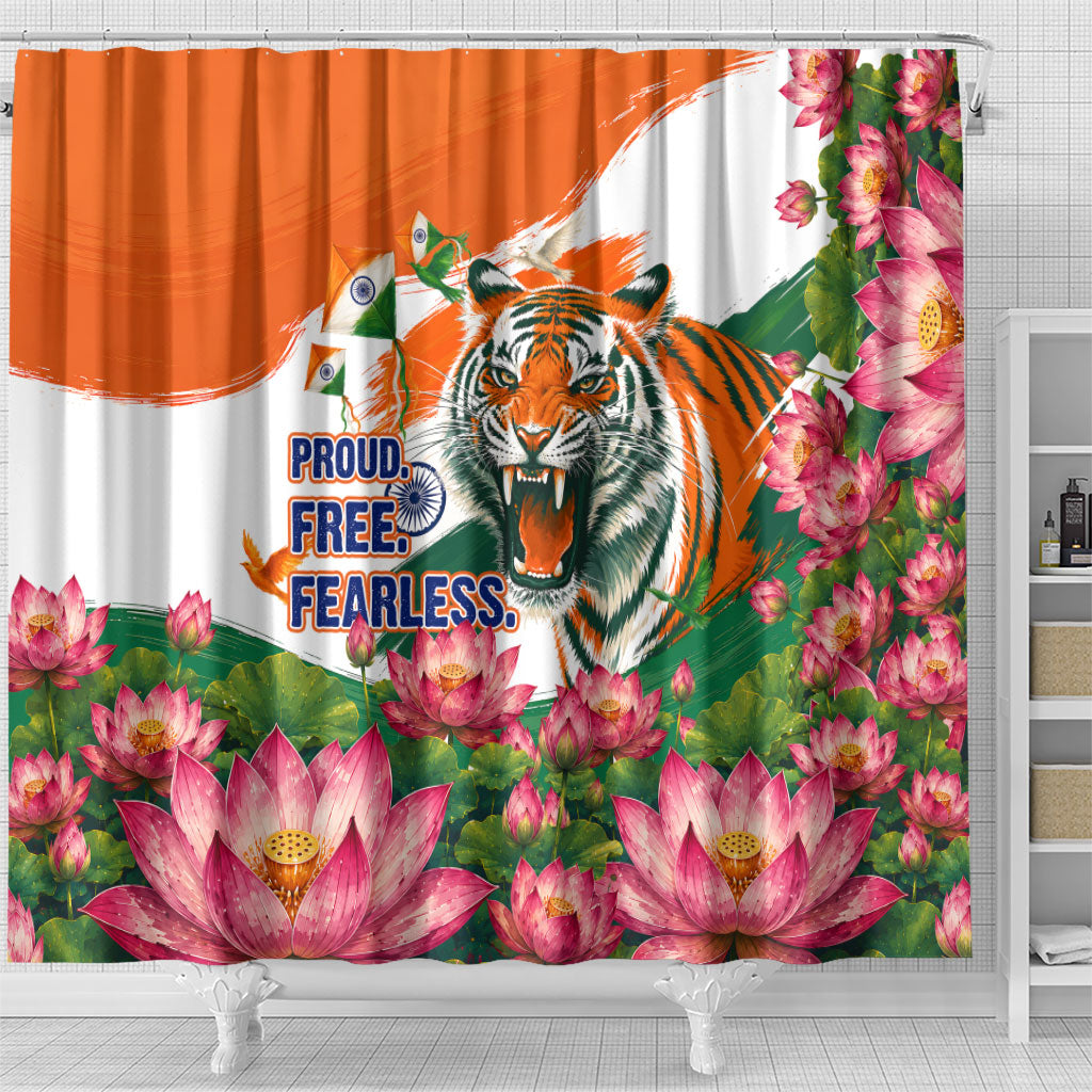 India Proud Free Fearless Shower Curtain Bengal Tiger Military Soldier Jets Art