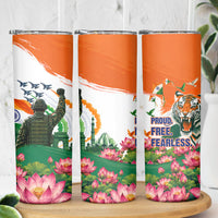 India Proud Free Fearless Skinny Tumbler Bengal Tiger Military Soldier Jets Art