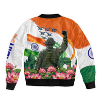 India Proud Free Fearless Sleeve Zip Bomber Jacket Bengal Tiger Military Soldier Jets Art