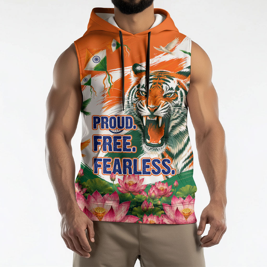 India Proud Free Fearless Sleeveless Hoodie Bengal Tiger Military Soldier Jets Art