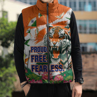 India Proud Free Fearless Sleeveless Puffer Jacket Bengal Tiger Military Soldier Jets Art
