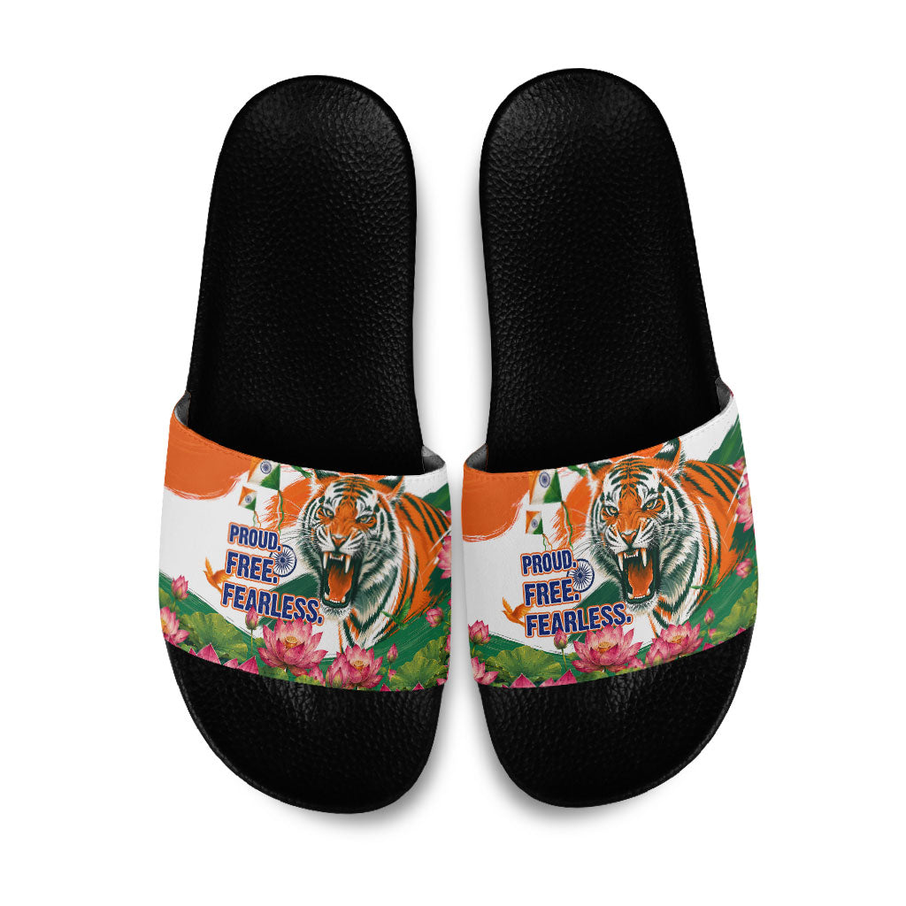 India Proud Free Fearless Slide Sandals Bengal Tiger Military Soldier Jets Art