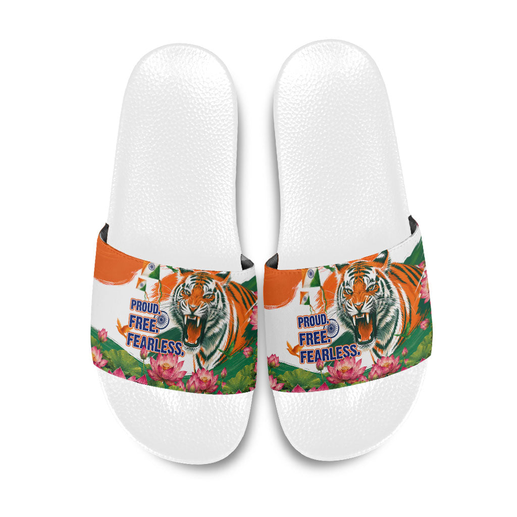 India Proud Free Fearless Slide Sandals Bengal Tiger Military Soldier Jets Art