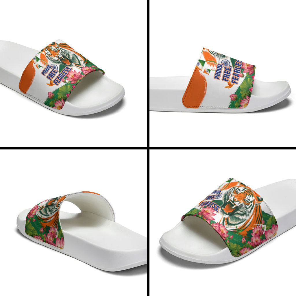 India Proud Free Fearless Slide Sandals Bengal Tiger Military Soldier Jets Art