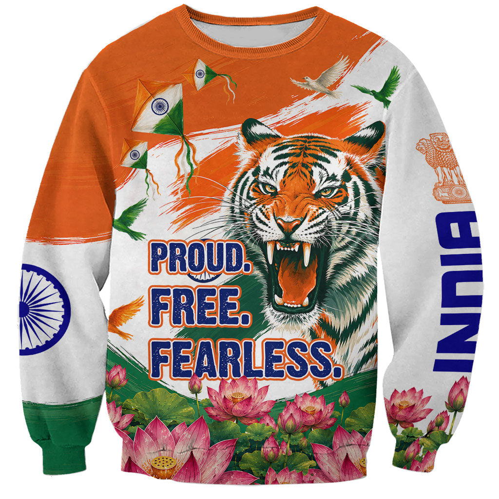 India Proud Free Fearless Sweatshirt Bengal Tiger Military Soldier Jets Art