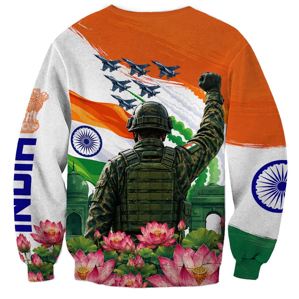 India Proud Free Fearless Sweatshirt Bengal Tiger Military Soldier Jets Art
