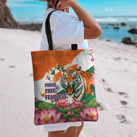 India Proud Free Fearless Tote Bag Bengal Tiger Military Soldier Jets Art
