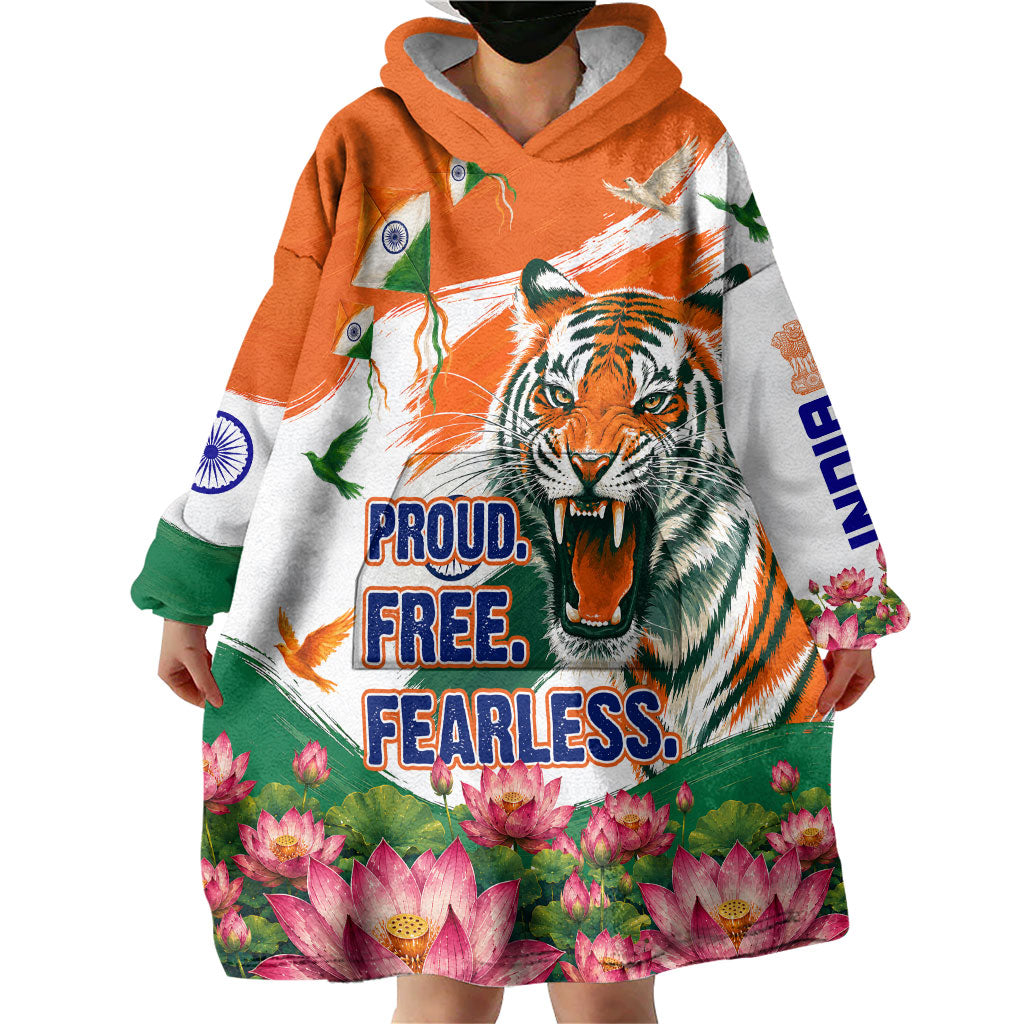 India Proud Free Fearless Wearable Blanket Hoodie Bengal Tiger Military Soldier Jets Art