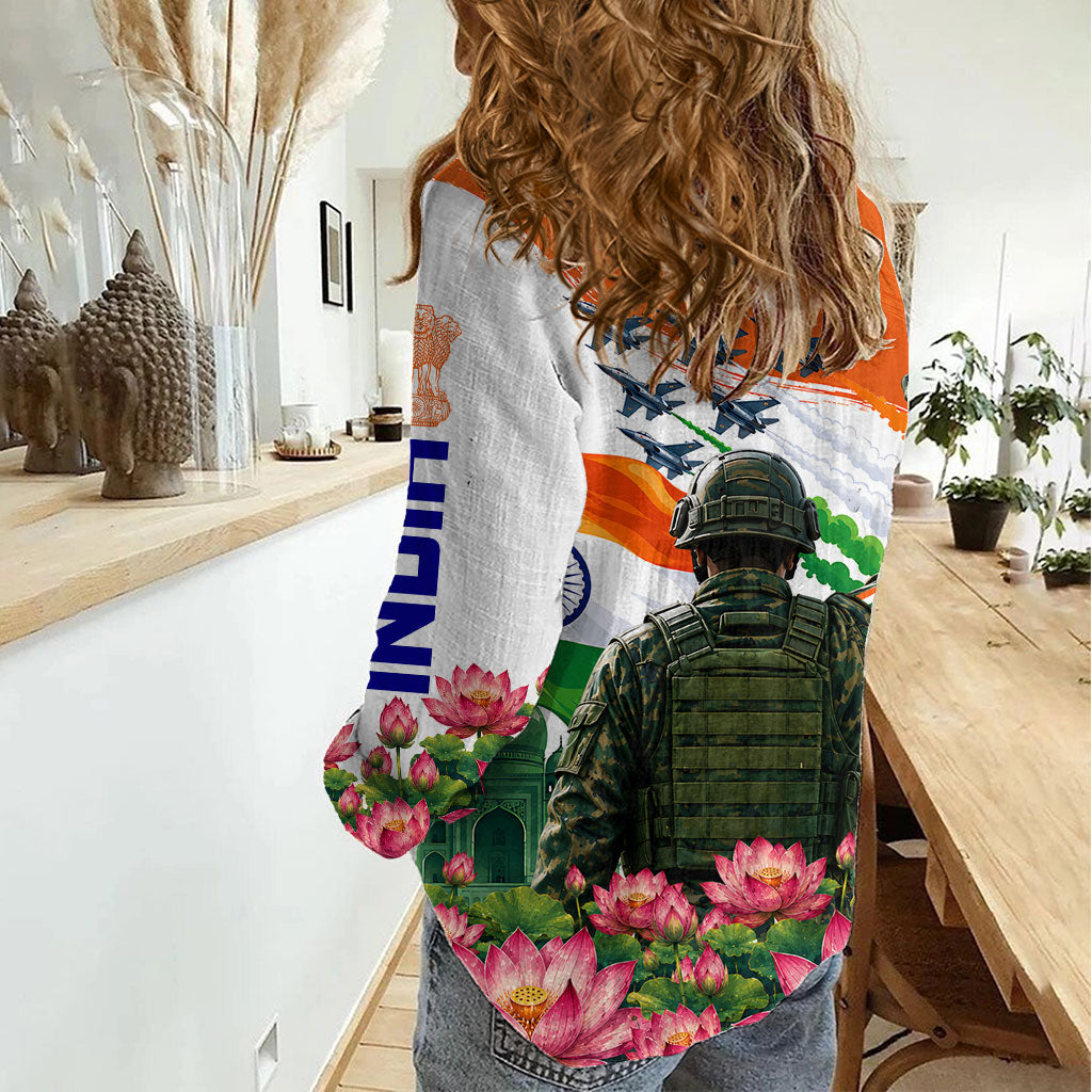 India Proud Free Fearless Women Casual Shirt Bengal Tiger Military Soldier Jets Art