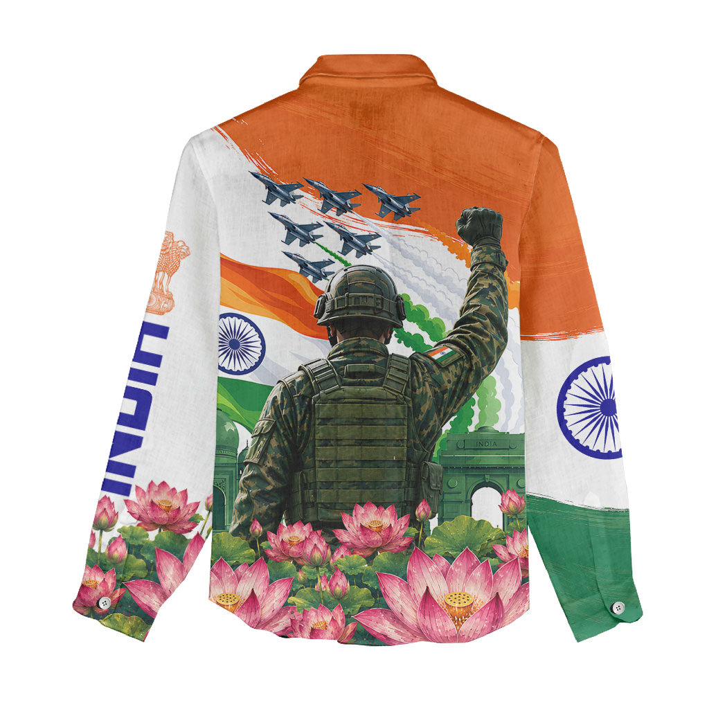 India Proud Free Fearless Women Casual Shirt Bengal Tiger Military Soldier Jets Art