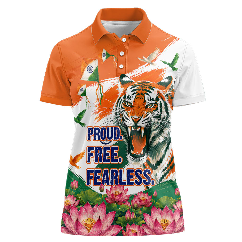 India Proud Free Fearless Women Polo Shirt Bengal Tiger Military Soldier Jets Art