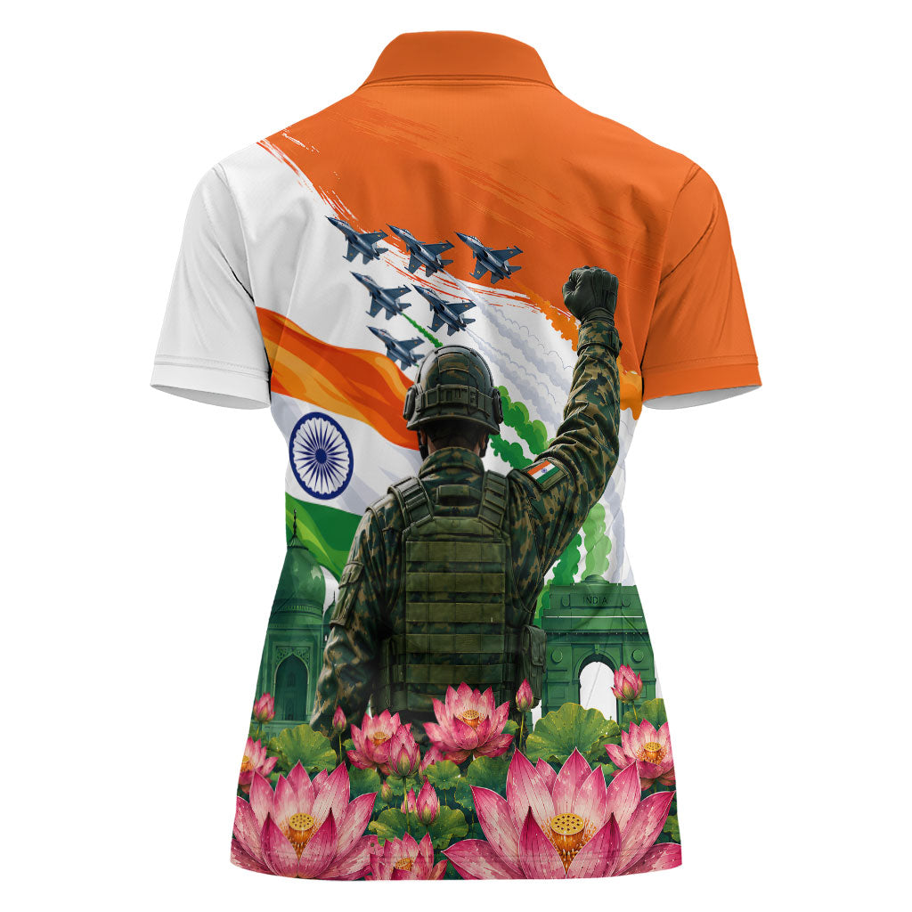 India Proud Free Fearless Women Polo Shirt Bengal Tiger Military Soldier Jets Art