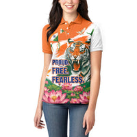 India Proud Free Fearless Women Polo Shirt Bengal Tiger Military Soldier Jets Art