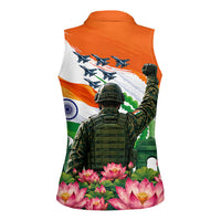 India Proud Free Fearless Women Sleeveless Polo Shirt Bengal Tiger Military Soldier Jets Art