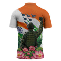 India Proud Free Fearless Zipper Polo Shirt Bengal Tiger Military Soldier Jets Art