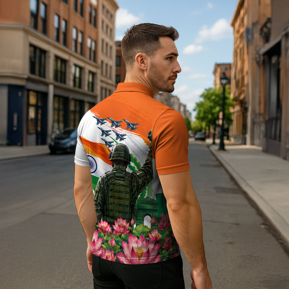 India Proud Free Fearless Zipper Polo Shirt Bengal Tiger Military Soldier Jets Art