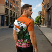 India Proud Free Fearless Zipper Polo Shirt Bengal Tiger Military Soldier Jets Art