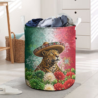 Viva Mexico Independence Day Laundry Basket Sombrero Jaguar Mayan Pyramid Fireworks