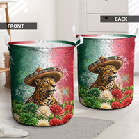 Viva Mexico Independence Day Laundry Basket Sombrero Jaguar Mayan Pyramid Fireworks