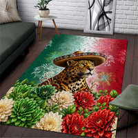 Viva Mexico Independence Day Area Rug Sombrero Jaguar Mayan Pyramid Fireworks