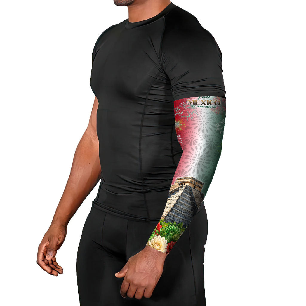 Viva Mexico Independence Day Arm Sleeves Sombrero Jaguar Mayan Pyramid Fireworks