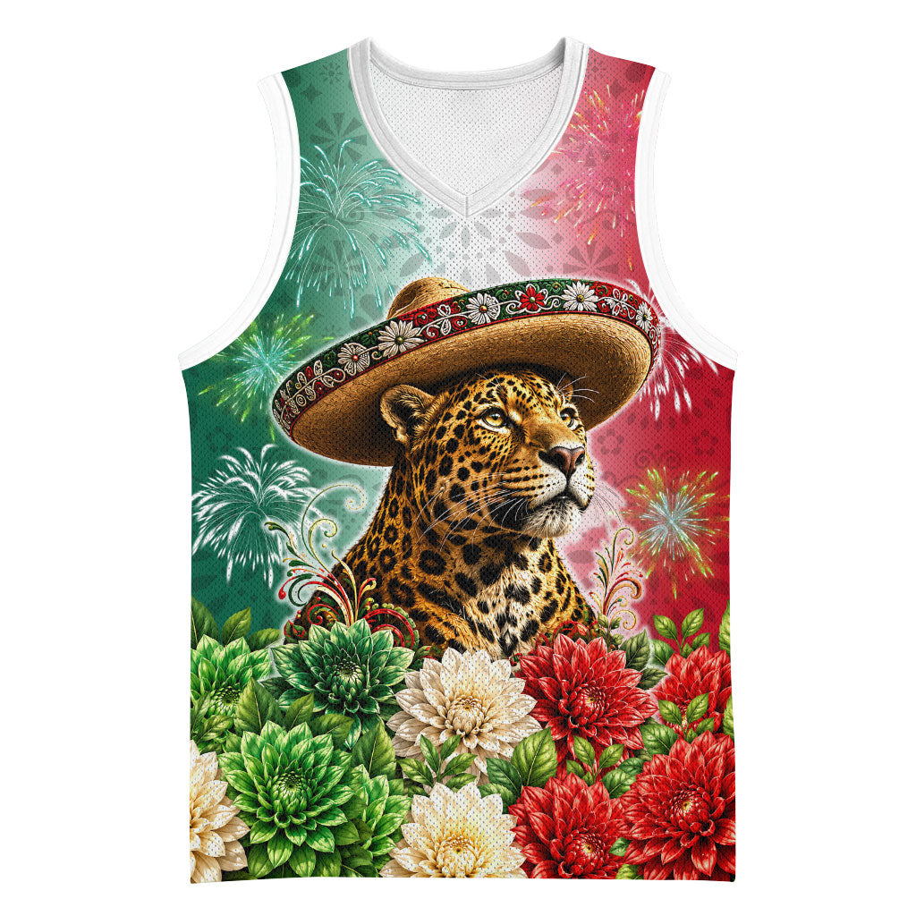Viva Mexico Independence Day Basketball Jersey Sombrero Jaguar Mayan Pyramid Fireworks