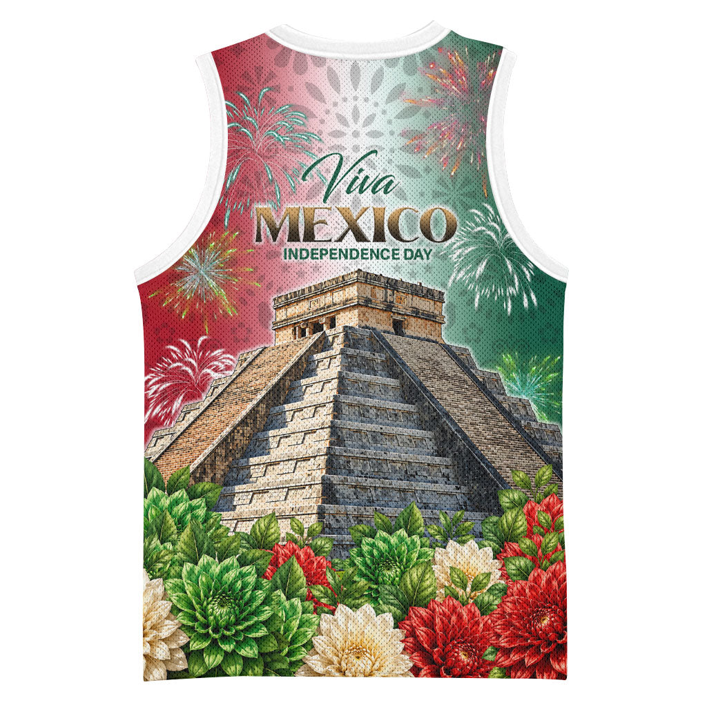 Viva Mexico Independence Day Basketball Jersey Sombrero Jaguar Mayan Pyramid Fireworks