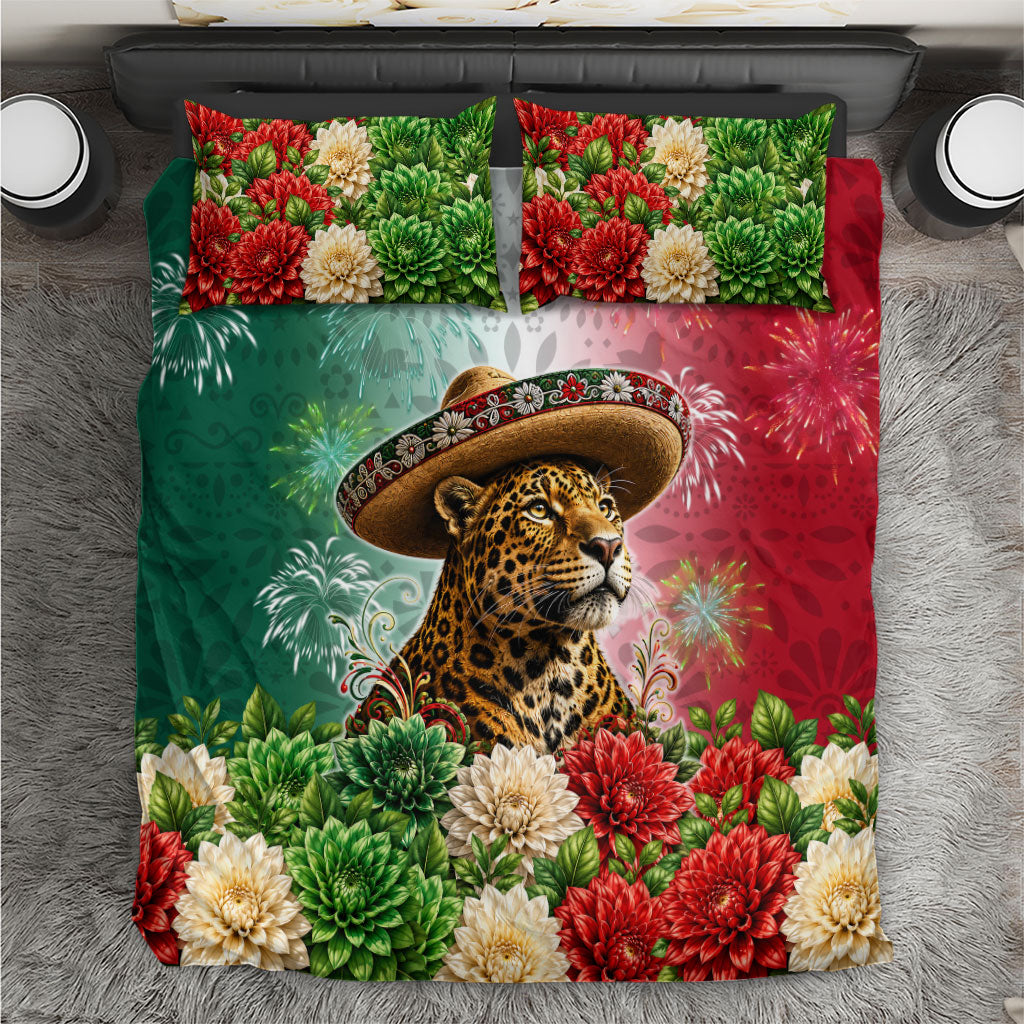 Viva Mexico Independence Day Bedding Set Sombrero Jaguar Mayan Pyramid Fireworks