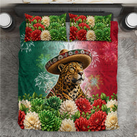 Viva Mexico Independence Day Bedding Set Sombrero Jaguar Mayan Pyramid Fireworks