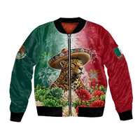 Viva Mexico Independence Day Bomber Jacket Sombrero Jaguar Mayan Pyramid Fireworks