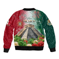Viva Mexico Independence Day Bomber Jacket Sombrero Jaguar Mayan Pyramid Fireworks