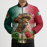 Viva Mexico Independence Day Bomber Puffer Jacket Sombrero Jaguar Mayan Pyramid Fireworks