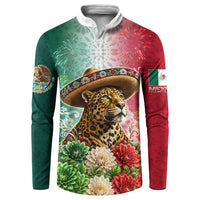 Viva Mexico Independence Day Button Sweatshirt Sombrero Jaguar Mayan Pyramid Fireworks