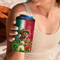 Viva Mexico Independence Day 4 in 1 Can Cooler Tumbler Sombrero Jaguar Mayan Pyramid Fireworks