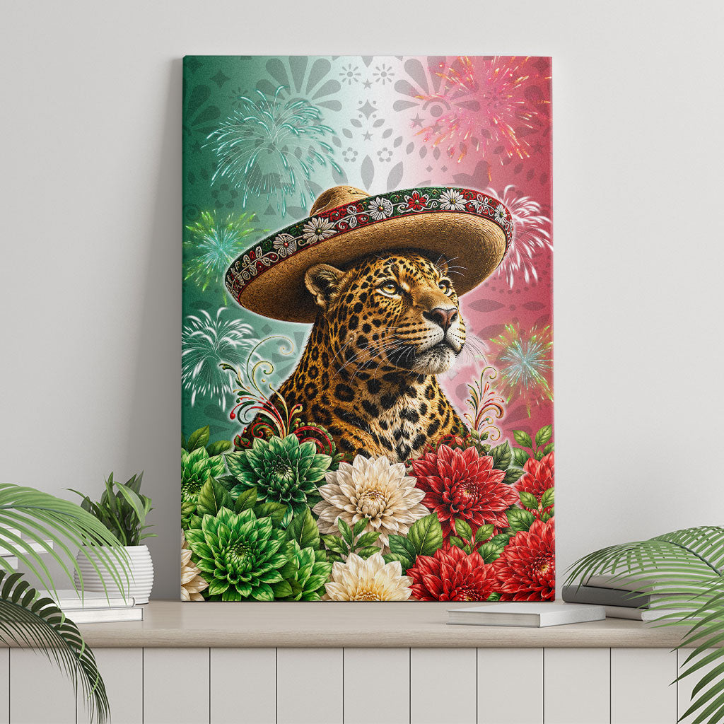 Viva Mexico Independence Day Canvas Wall Art Sombrero Jaguar Mayan Pyramid Fireworks