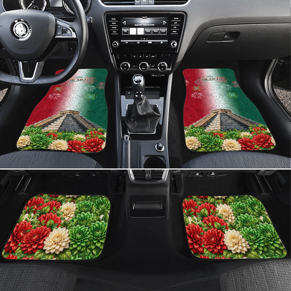 Viva Mexico Independence Day Car Mats Sombrero Jaguar Mayan Pyramid Fireworks