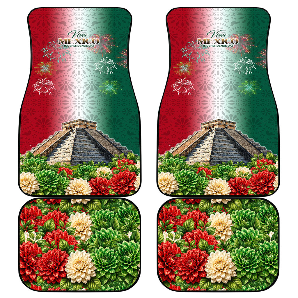 Viva Mexico Independence Day Car Mats Sombrero Jaguar Mayan Pyramid Fireworks