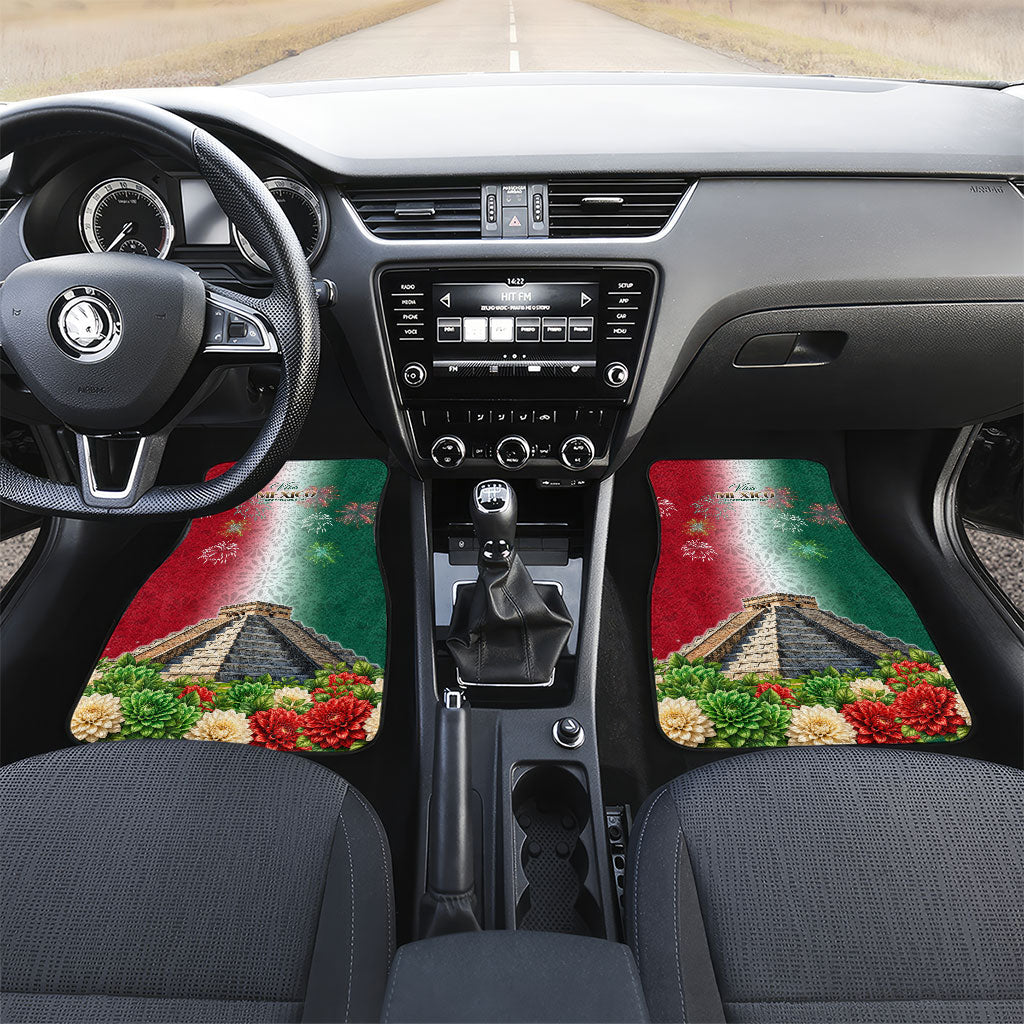 Viva Mexico Independence Day Car Mats Sombrero Jaguar Mayan Pyramid Fireworks