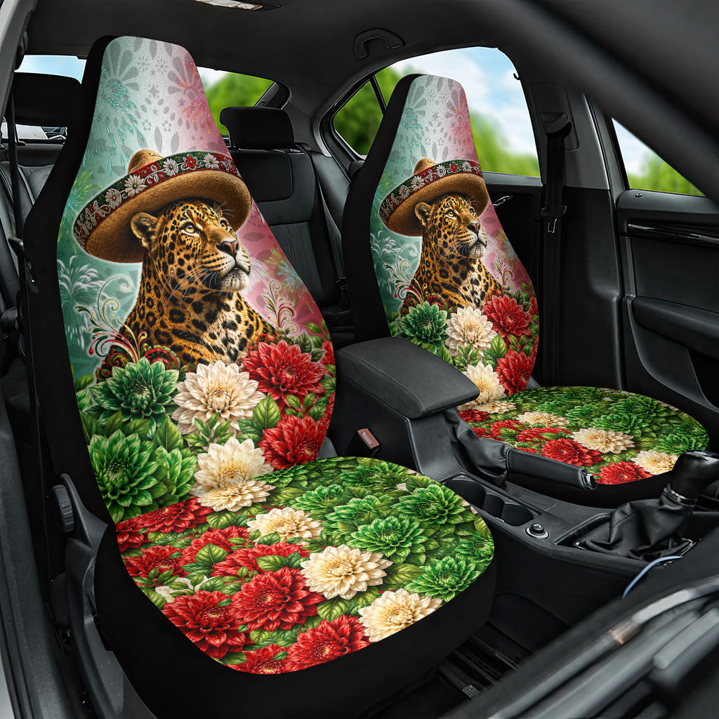 Viva Mexico Independence Day Car Seat Cover Sombrero Jaguar Mayan Pyramid Fireworks