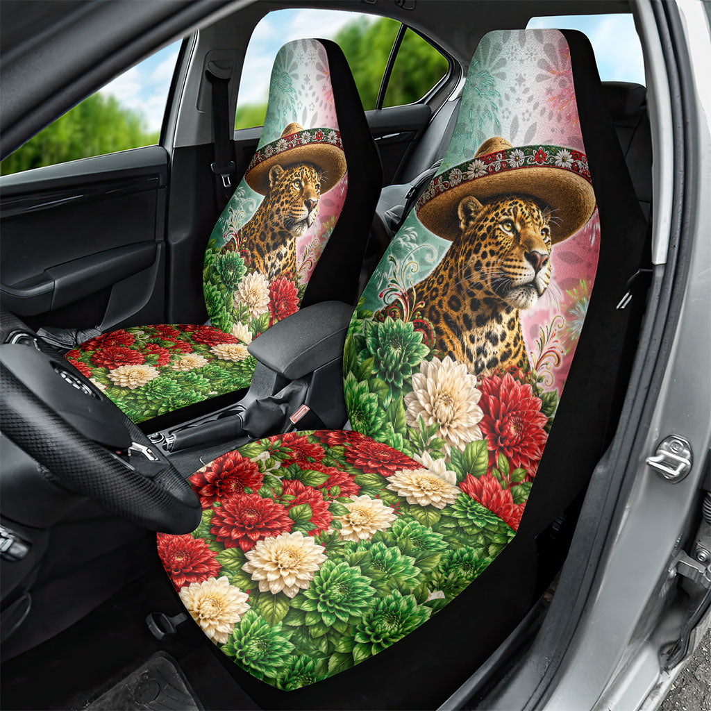 Viva Mexico Independence Day Car Seat Cover Sombrero Jaguar Mayan Pyramid Fireworks