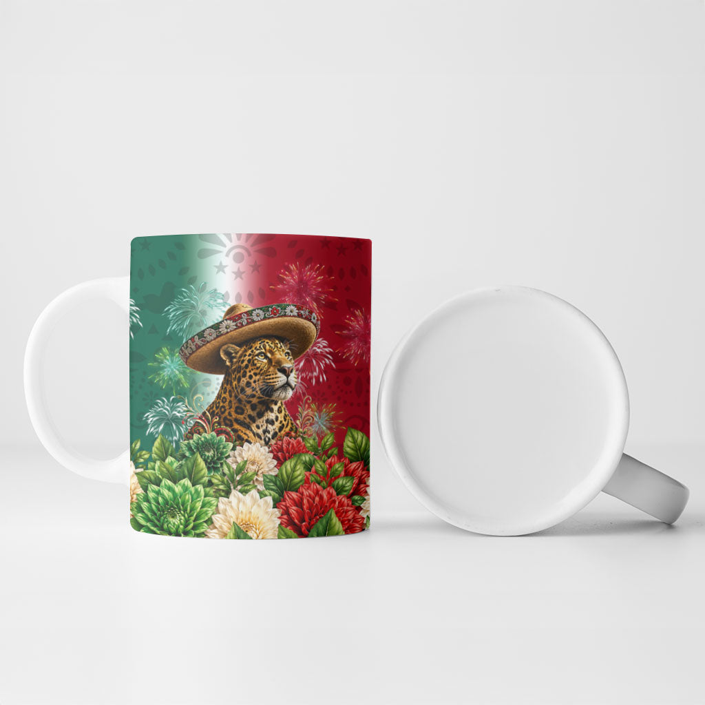 Viva Mexico Independence Day Ceramic Mug Sombrero Jaguar Mayan Pyramid Fireworks