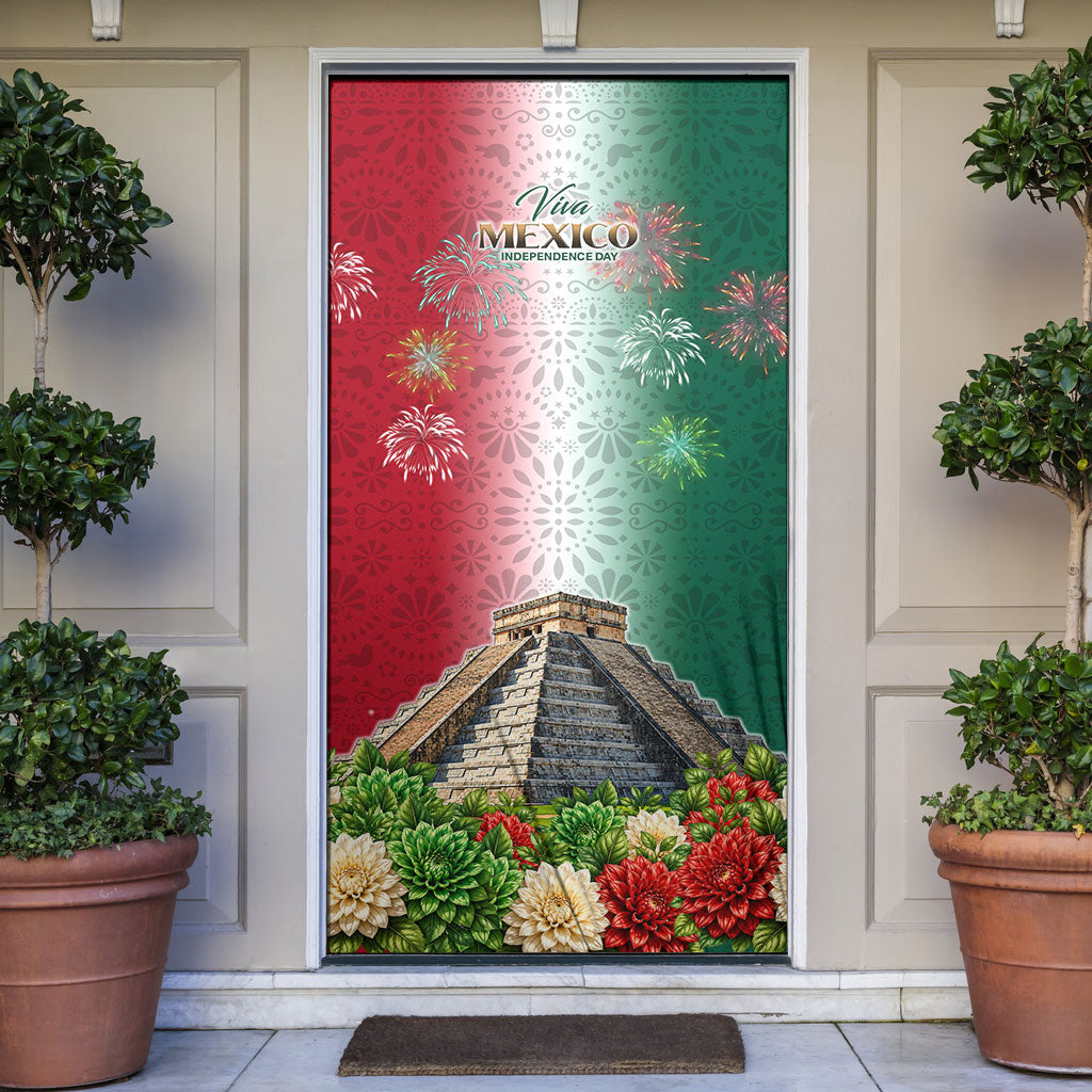Viva Mexico Independence Day Door Cover Sombrero Jaguar Mayan Pyramid Fireworks