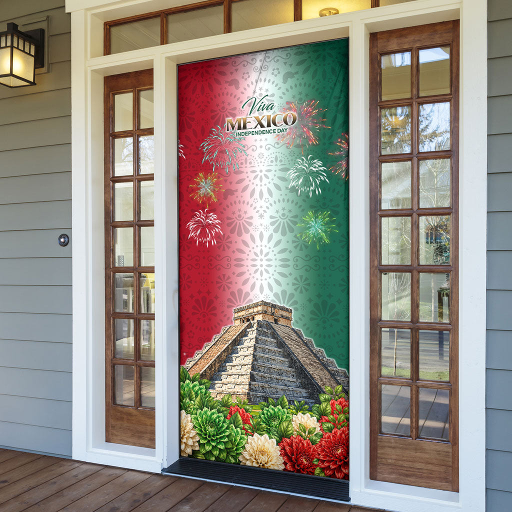 Viva Mexico Independence Day Door Cover Sombrero Jaguar Mayan Pyramid Fireworks